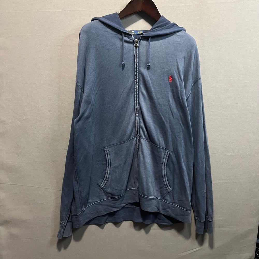 Polo Ralph Lauren Mens 2XLT Full Zip Hoodie Blue Faded Red Pony Tall XL